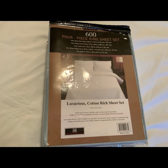 600 thread count cotton rich king bed sheet set in light blue. New. Home… - Picture 3 of 8